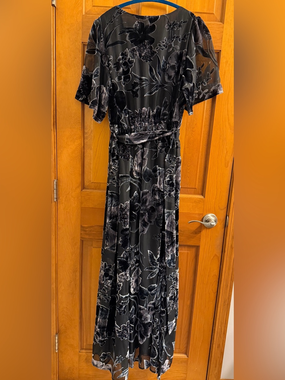 Baltic Born Black and Gray Floral Belted Maxi Dress